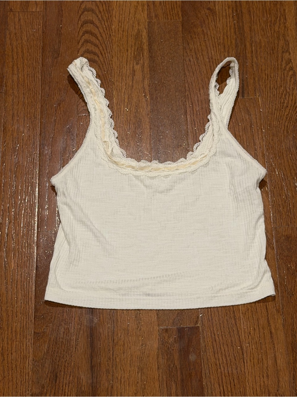 aerie Lace-Trim Cropped Ribbed Tank Top - Cream